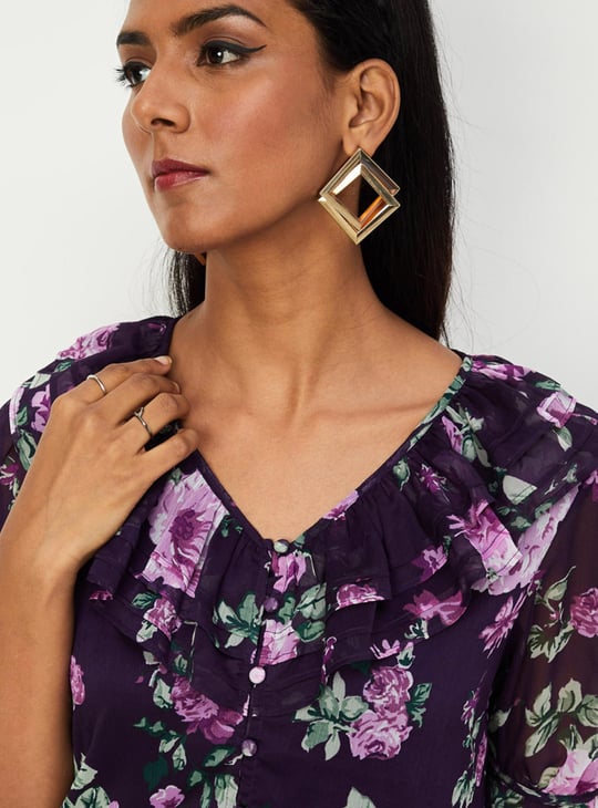 Women Printed Frill Blouse