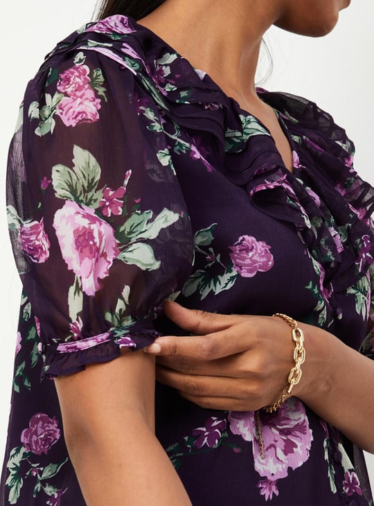 Women Printed Frill Blouse