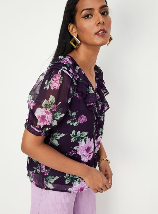 Women Printed Frill Blouse