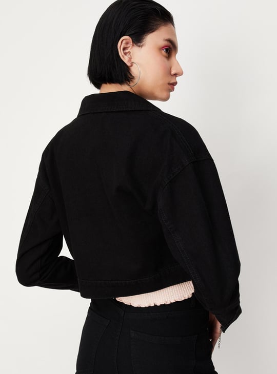 Women Solid Crop Denim Jacket