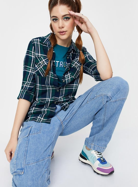 Women Checked Double Pocket Shirt