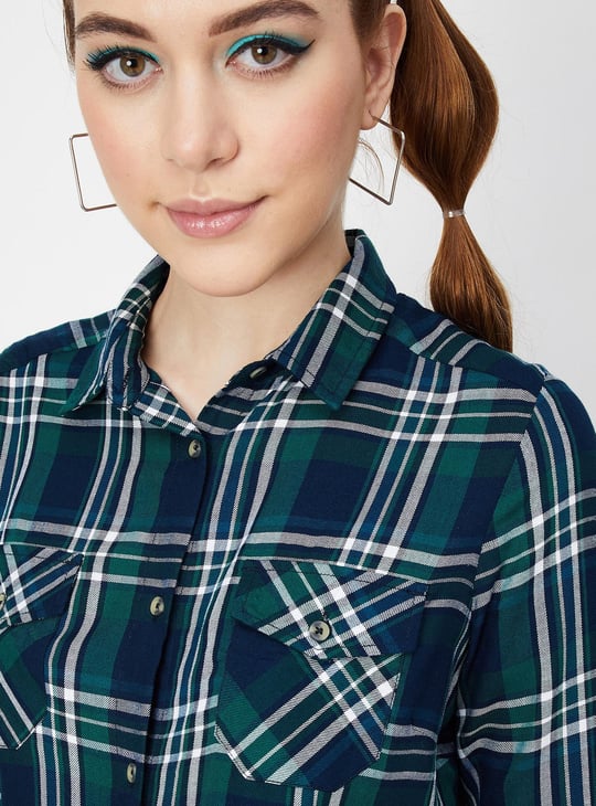 Women Checked Double Pocket Shirt