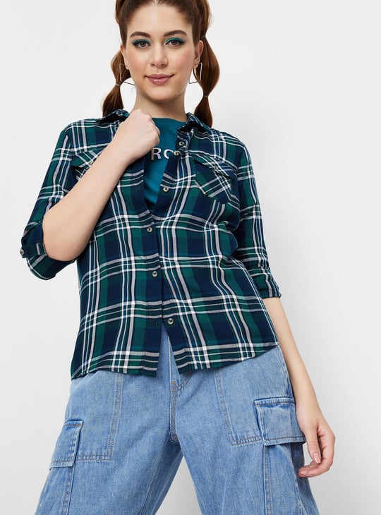 Women Checked Double Pocket Shirt