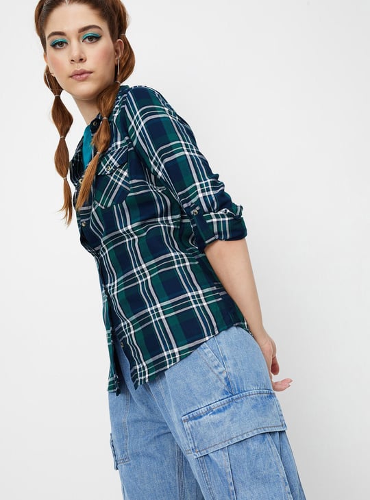 Women Checked Double Pocket Shirt