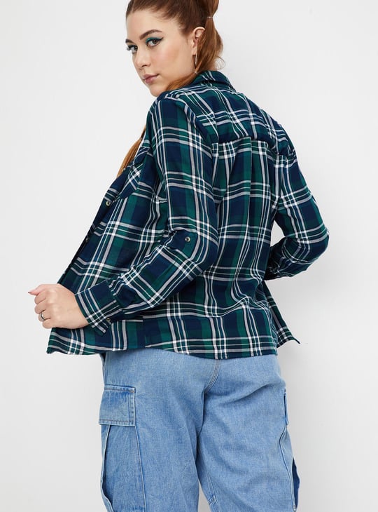 Women Checked Double Pocket Shirt