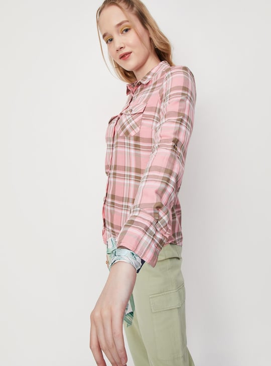 Women Checked Double Pocket Shirt