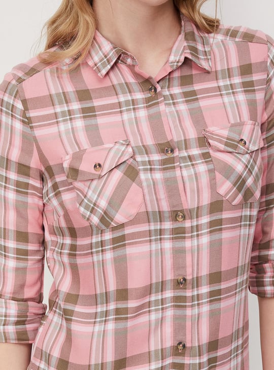 Women Checked Double Pocket Shirt