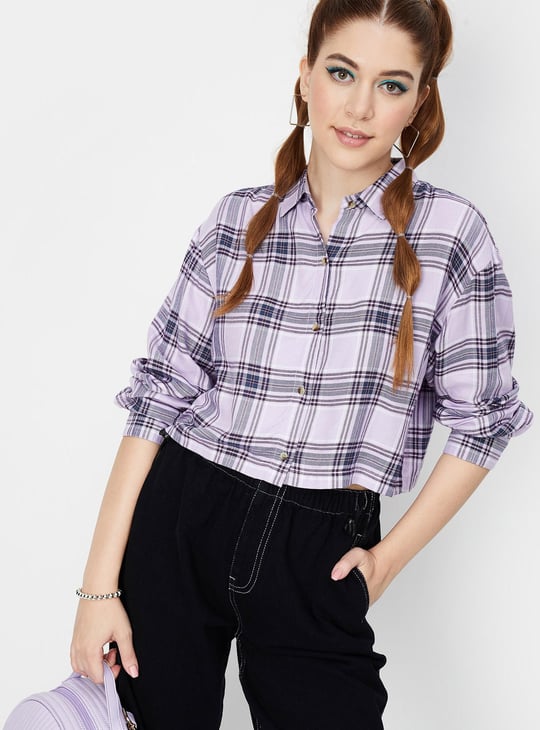 Women Checked Crop Shirt