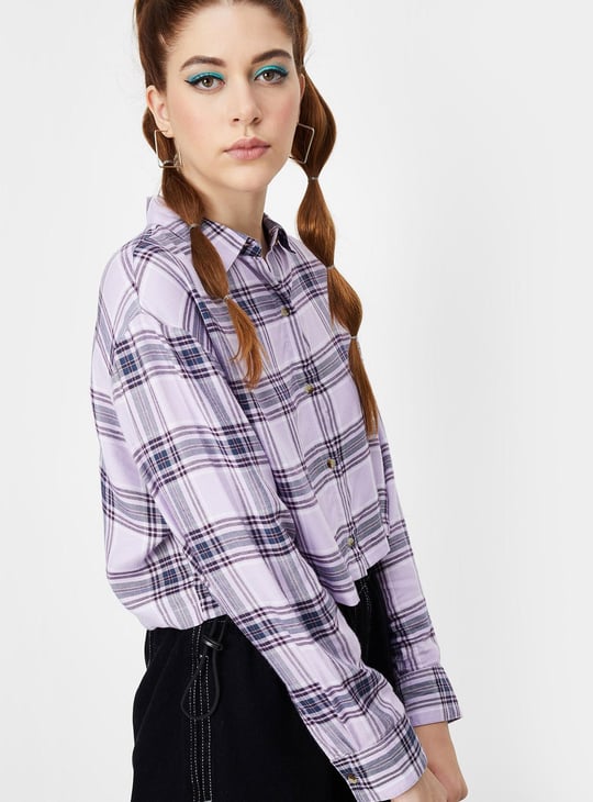 Women Checked Crop Shirt