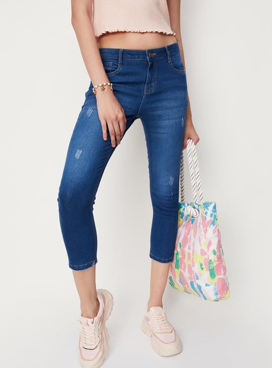 Women Distressed Skinny Fit Crop Jeans