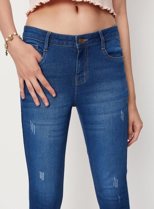 Women Distressed Skinny Fit Crop Jeans