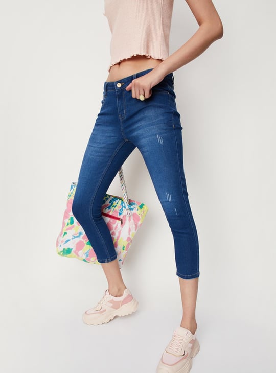 Women Distressed Skinny Fit Crop Jeans