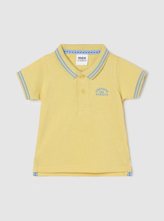 Boys Solid Polo T-shirt with Striped Trim