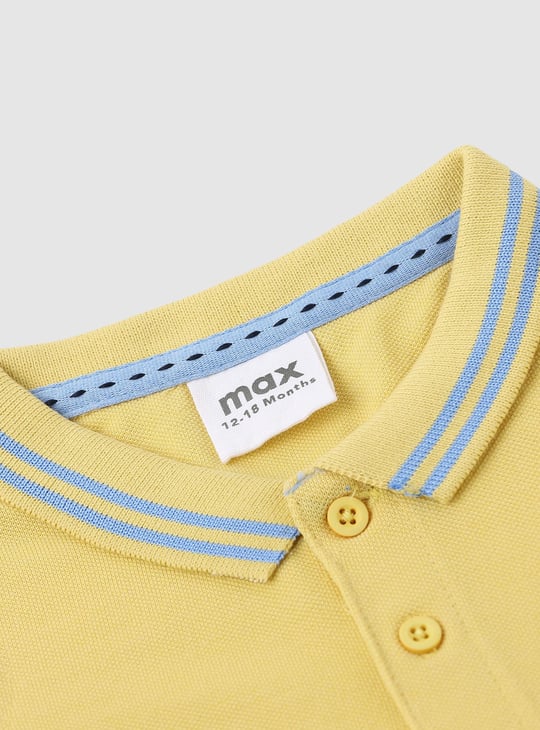 Boys Solid Polo T-shirt with Striped Trim