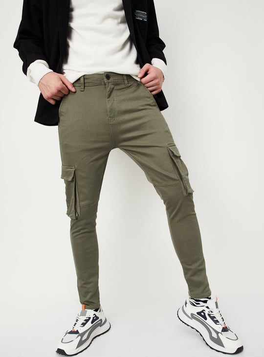 Men Carrot Fit Coloured Cargo Jeans