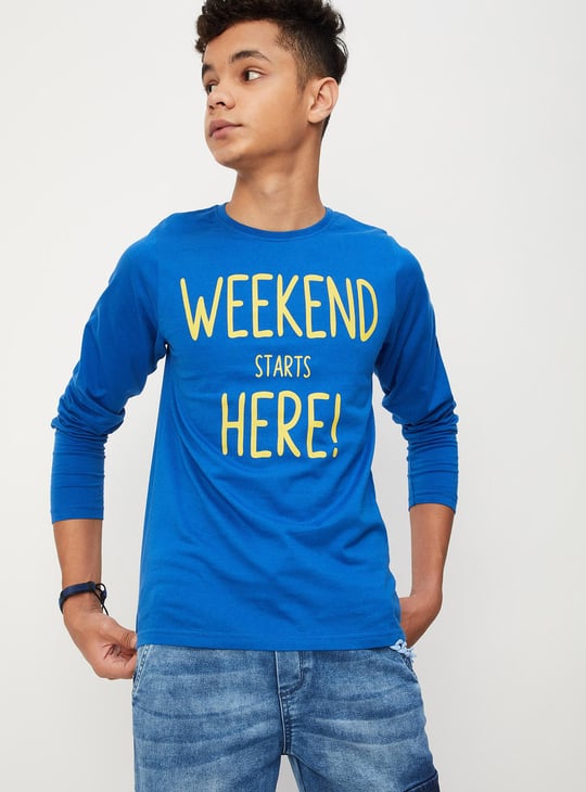 Boys Typographic Printed Cotton T-shirt