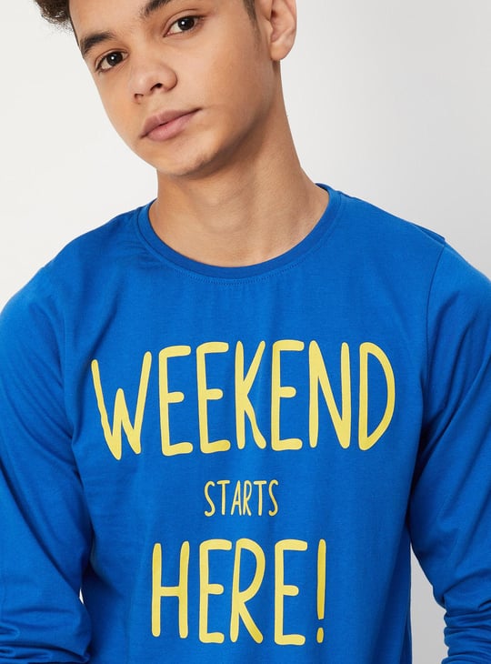 Boys Typographic Printed Cotton T-shirt