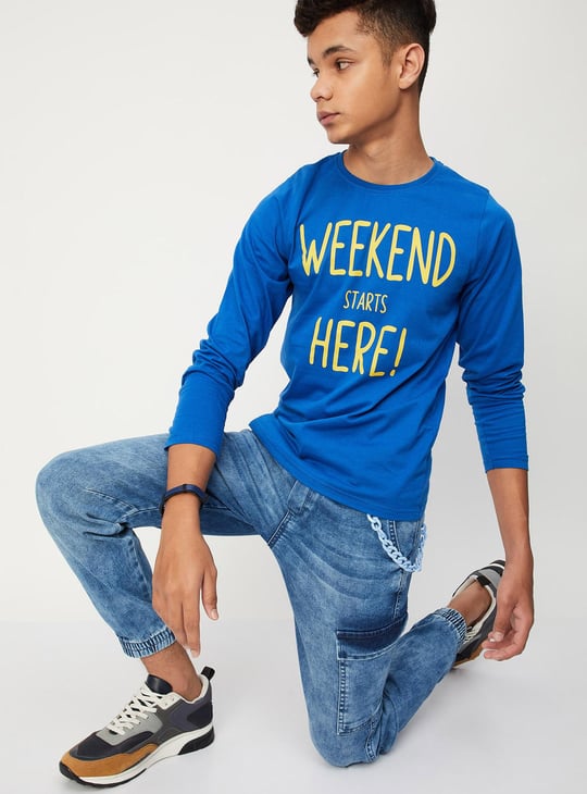 Boys Typographic Printed Cotton T-shirt