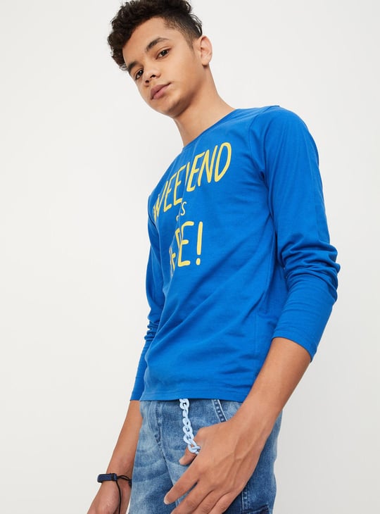 Boys Typographic Printed Cotton T-shirt