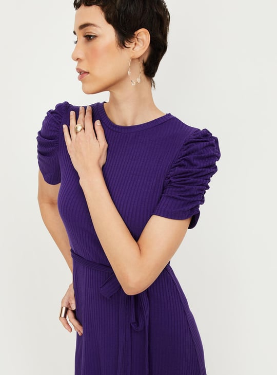 Women Knit Ruched Sleeve A-line Dress