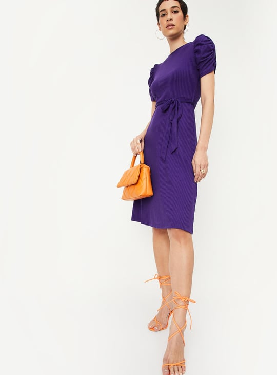 Women Knit Ruched Sleeve A-line Dress