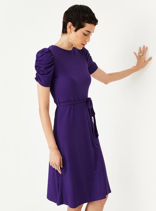 Women Knit Ruched Sleeve A-line Dress