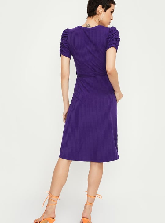 Women Knit Ruched Sleeve A-line Dress