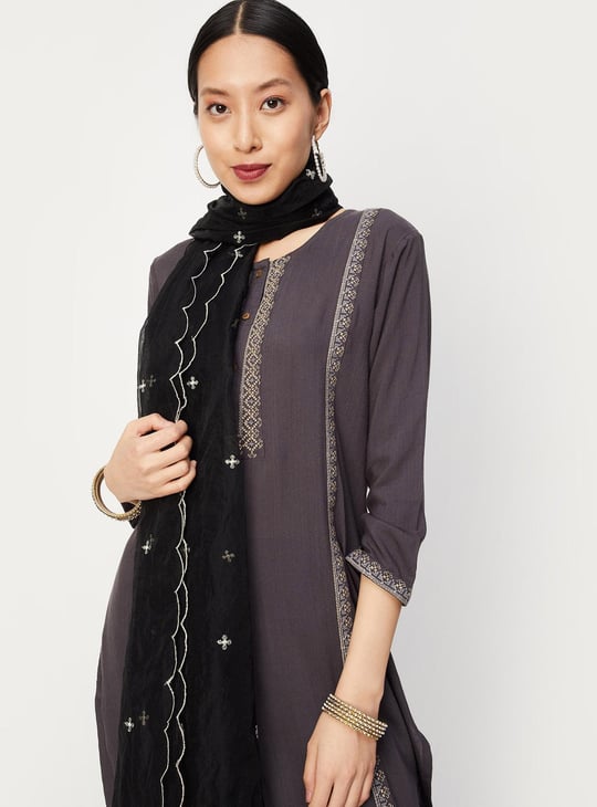 Women Sequinned Scalloped Dupatta