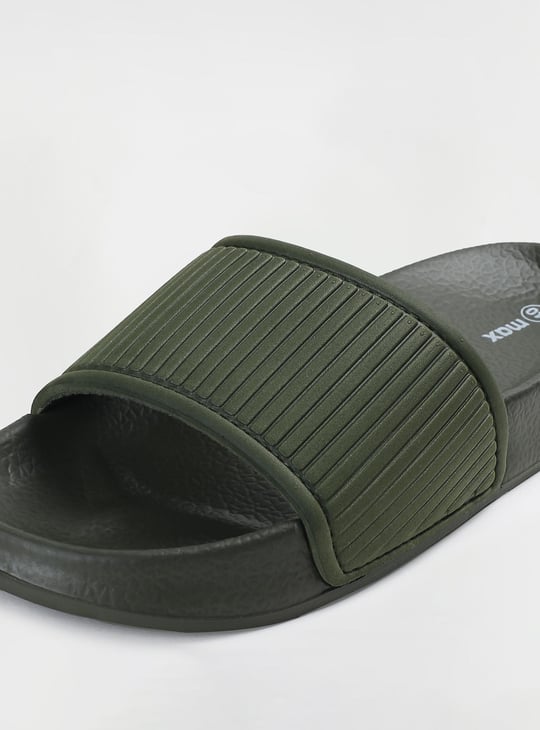 Men Textured Open-Toe Sliders Green PU