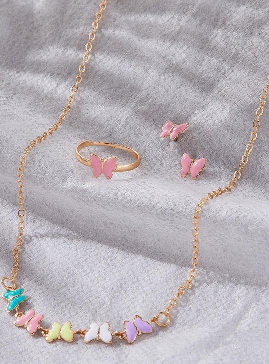 Girls Butterfly Pendant Necklace Set
