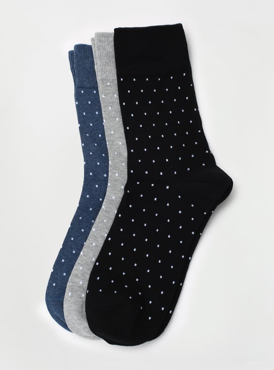 Men Polka Dot Patterned Crew Length Socks - Pack of 3