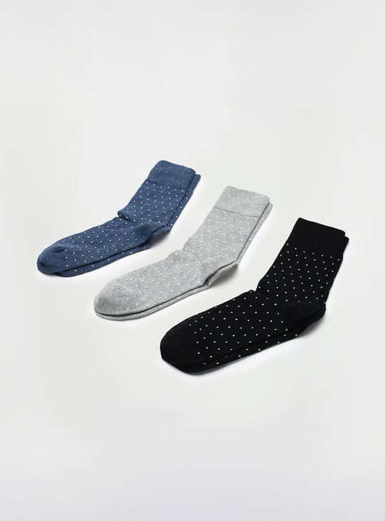 Men Polka Dot Patterned Crew Length Socks - Pack of 3