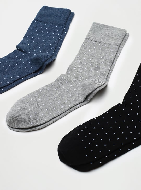 Men Polka Dot Patterned Crew Length Socks - Pack of 3