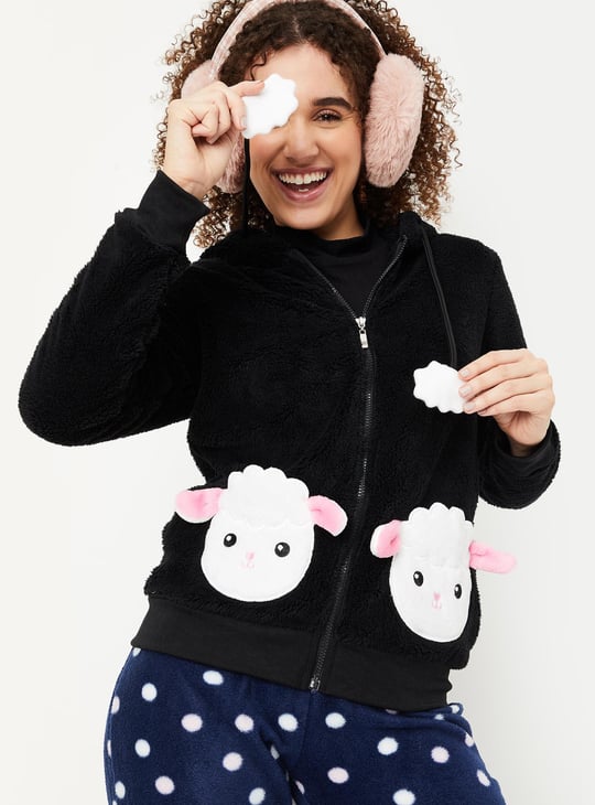Buy Women Fur Fleece Sheep Pocket Hoodie Online at just Rs. 1299.0