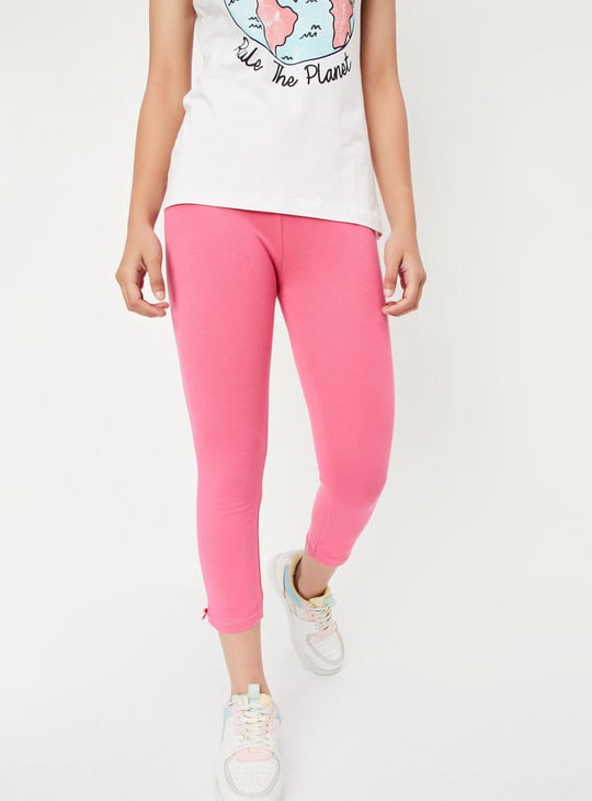 Girls Solid 3/4th Length Leggings