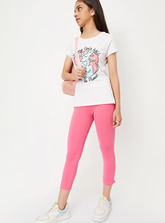 Girls Solid 3/4th Length Leggings