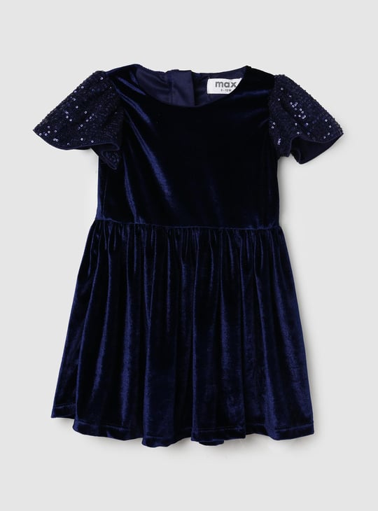 Girls Embellished Fit and Flare Velvet Dress