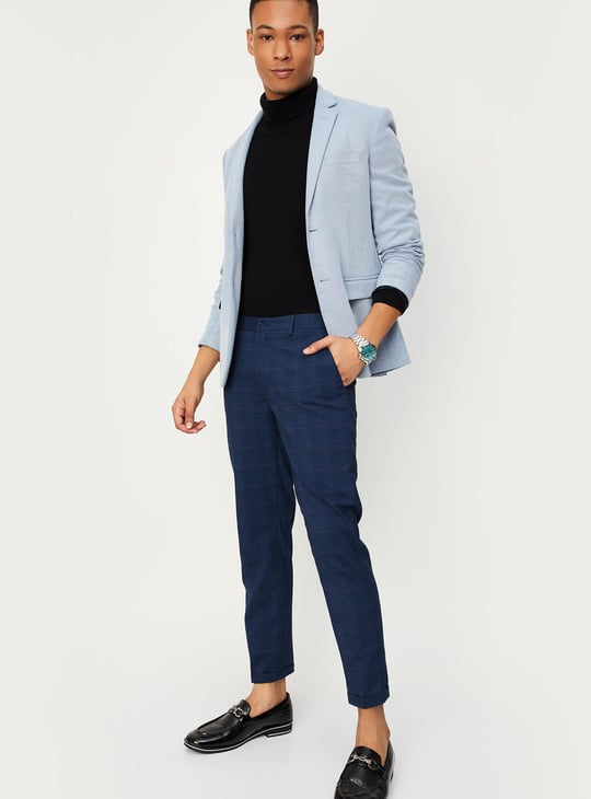 Men Carrot Fit Checked Formal Trousers