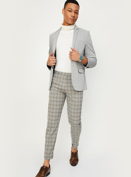 Men Carrot Fit Checked Formal Trousers