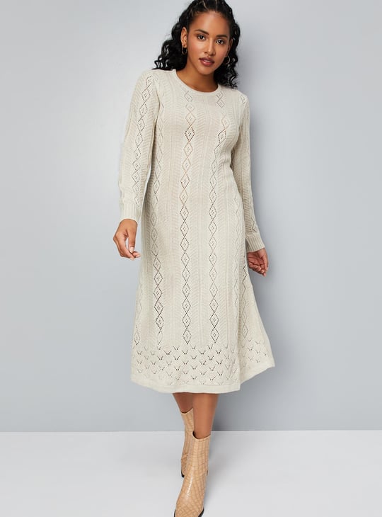 Women Pointelle Knit Sweater Dress