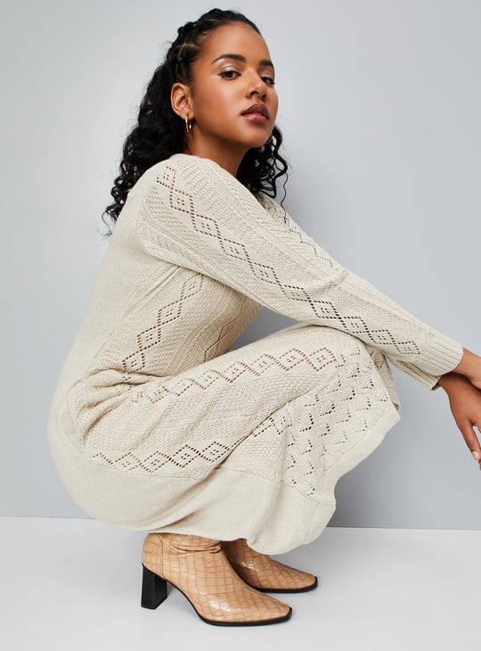 Women Pointelle Knit Sweater Dress