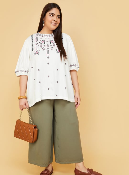 Women Embroidered Puffed Sleeves Top