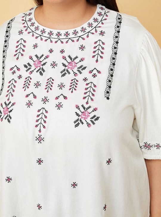 Women Embroidered Puffed Sleeves Top