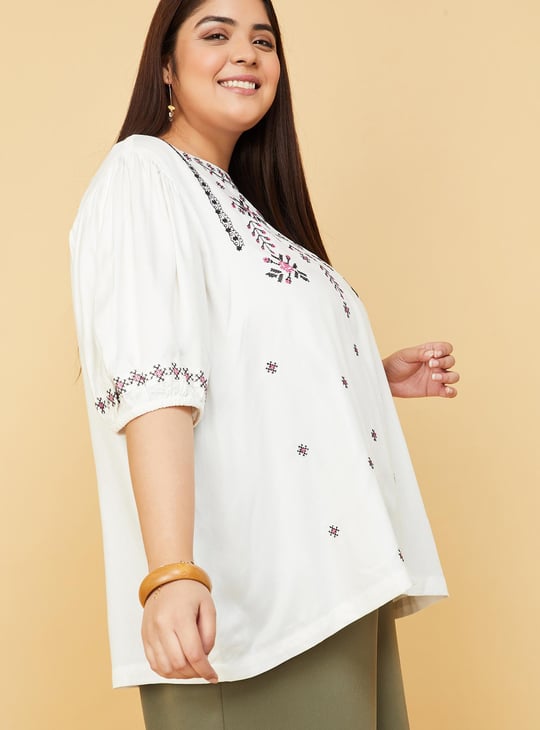 Women Embroidered Puffed Sleeves Top