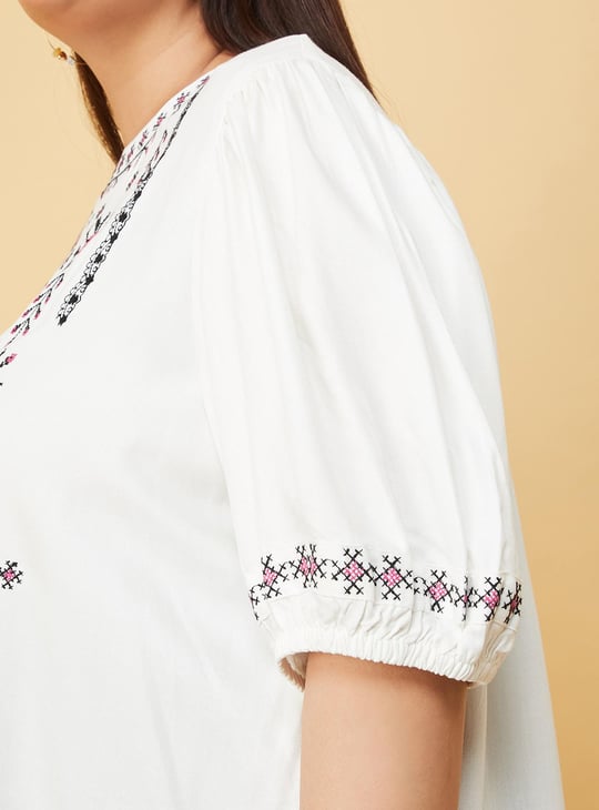 Women Embroidered Puffed Sleeves Top