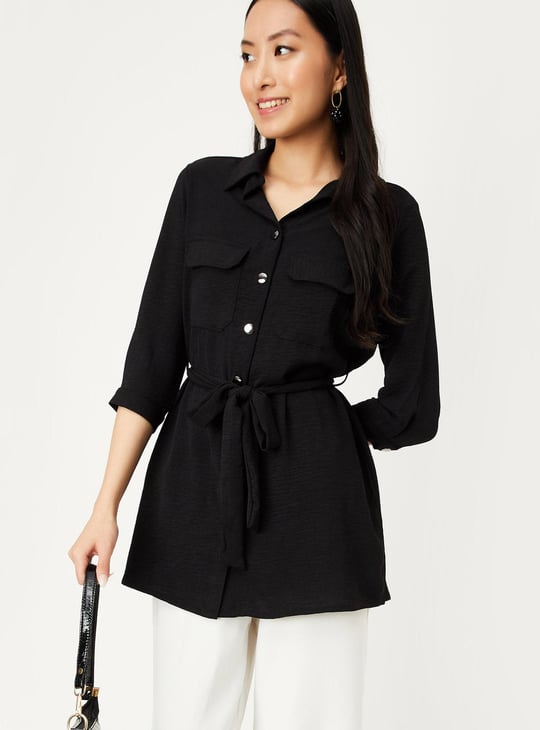 Women Textured Tunic with Flap Pockets