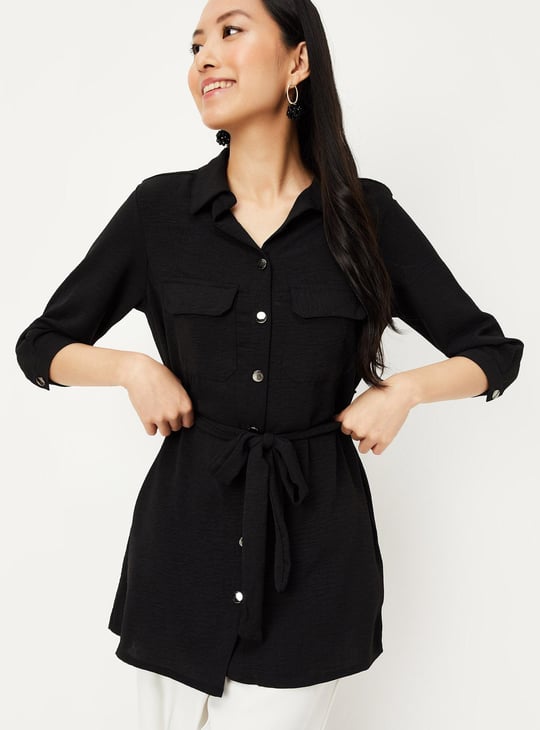 Women Textured Tunic with Flap Pockets