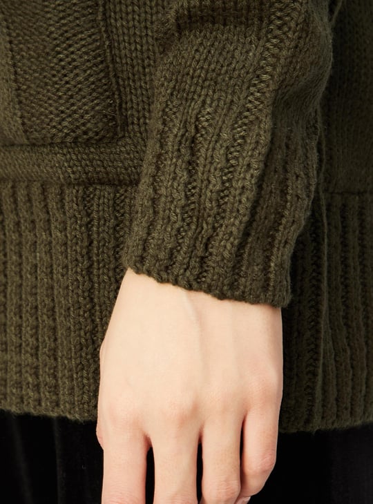 Women Cable Knit Hooded Cardigan