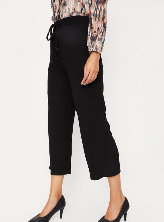 Women Textured Knit Flared Trousers