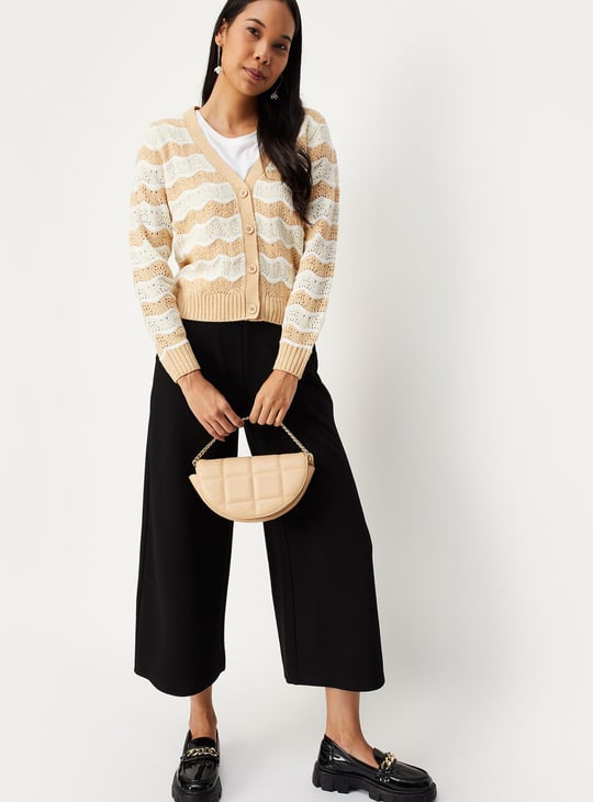 Women Striped Cable-Knit Cardigan